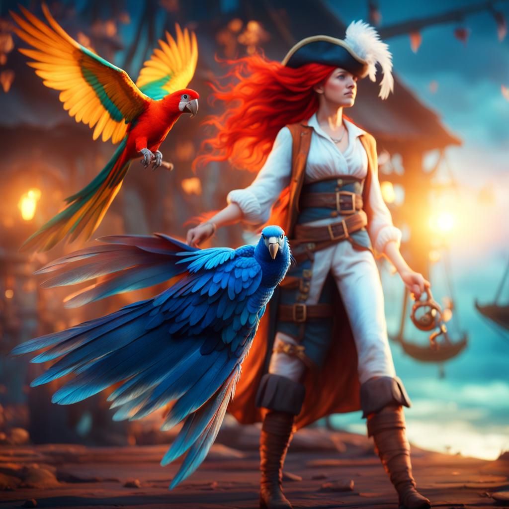 Pirate Girl with Parrot in Cinematic Digital Art