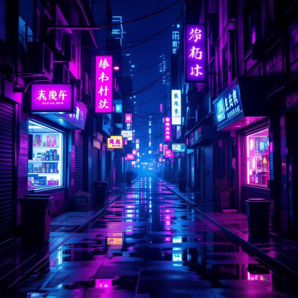Cyberpunk Alley at Night in Photorealistic Style