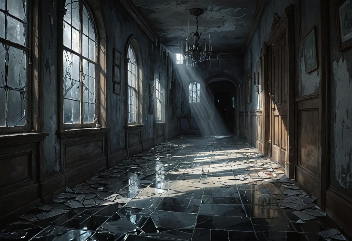 Haunted House Hallway with Ghostly Fox in Anime Style