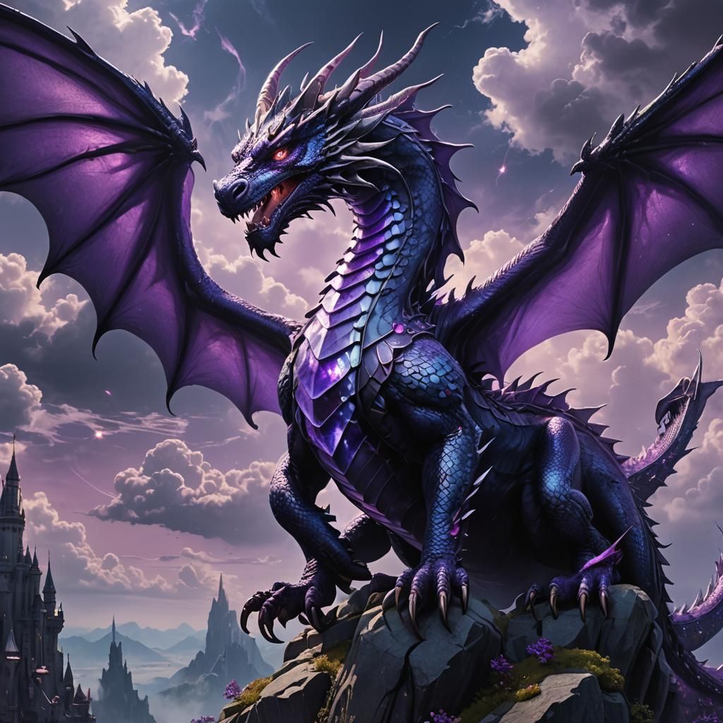 Amethyst Dragon with Gem Wings in Fantasy Art