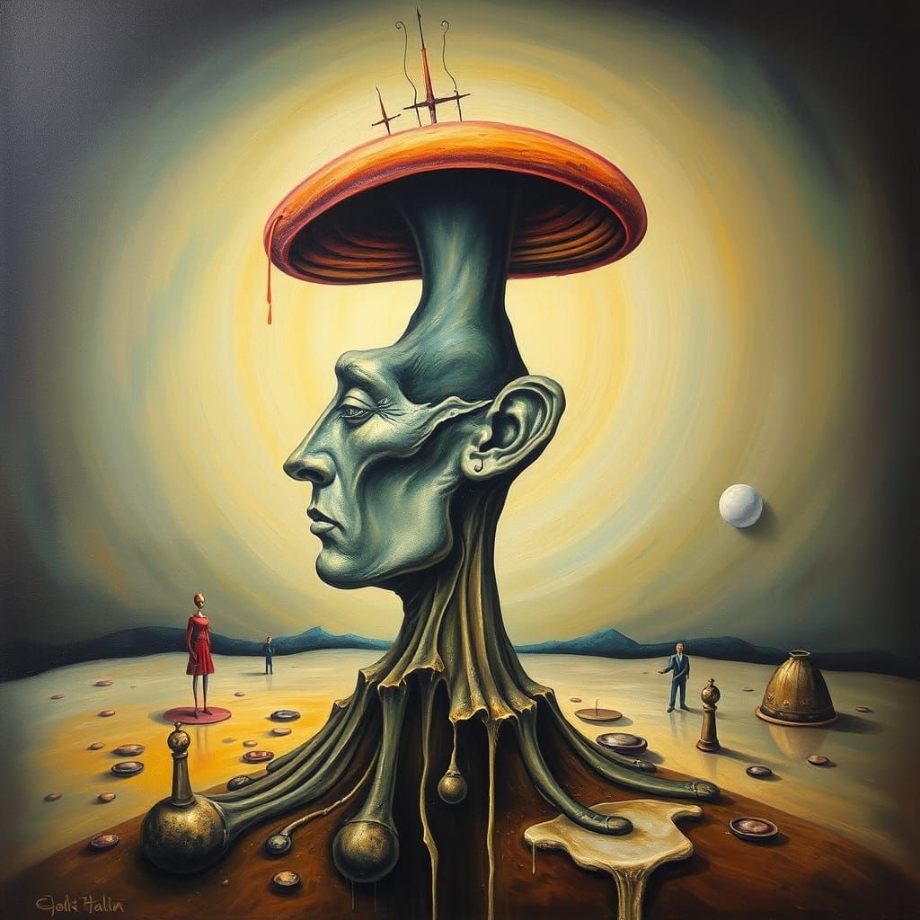 Surrealistic Dreamscape in Matte Oil on Canvas