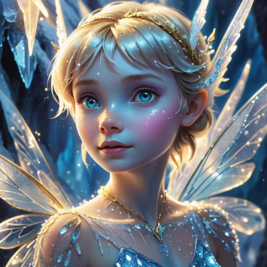 Ice Fairy Portrait in a Shimmering Cave