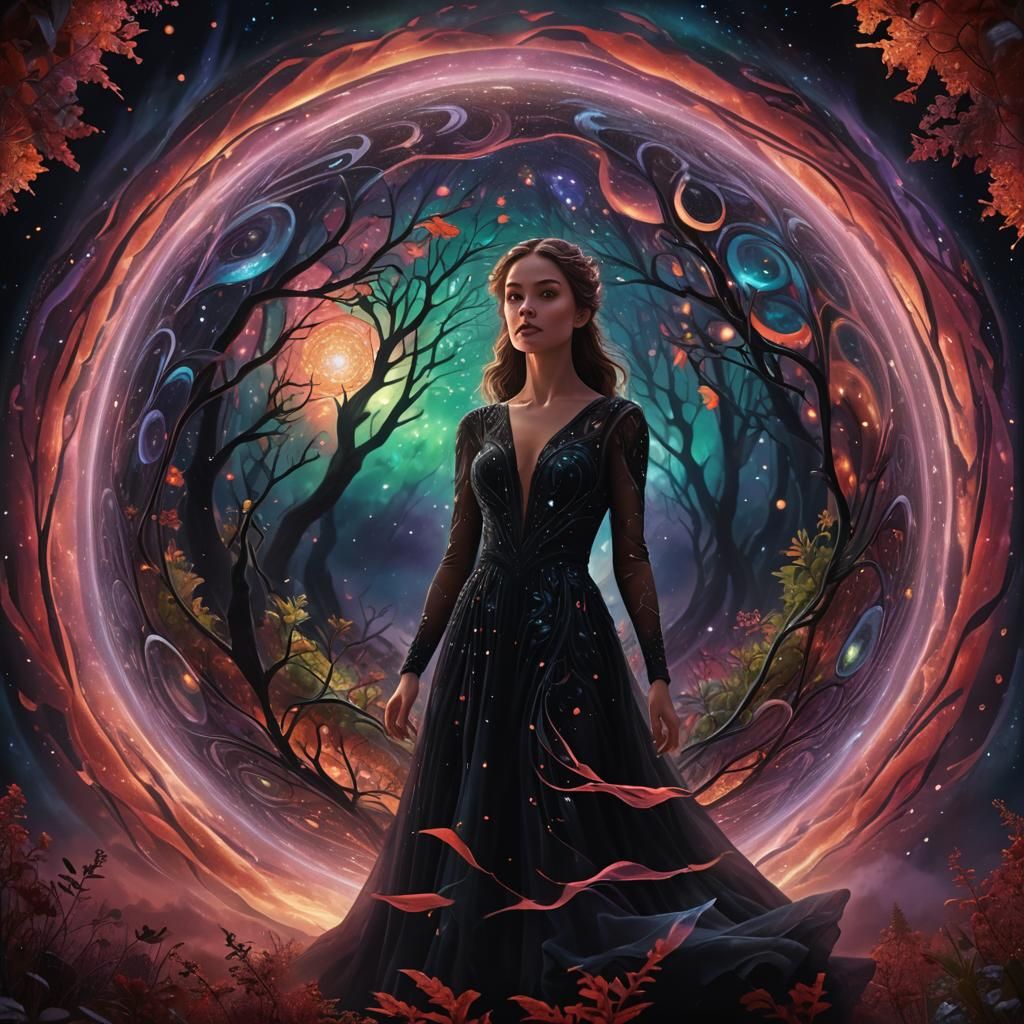 Woman in Sphere: Astral Cosmic Dreamscape