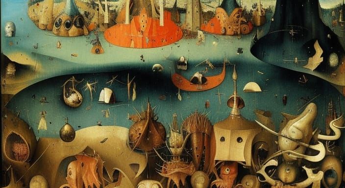 16k resolution, art by Hieronymus Bosch, a surreal and chaot...