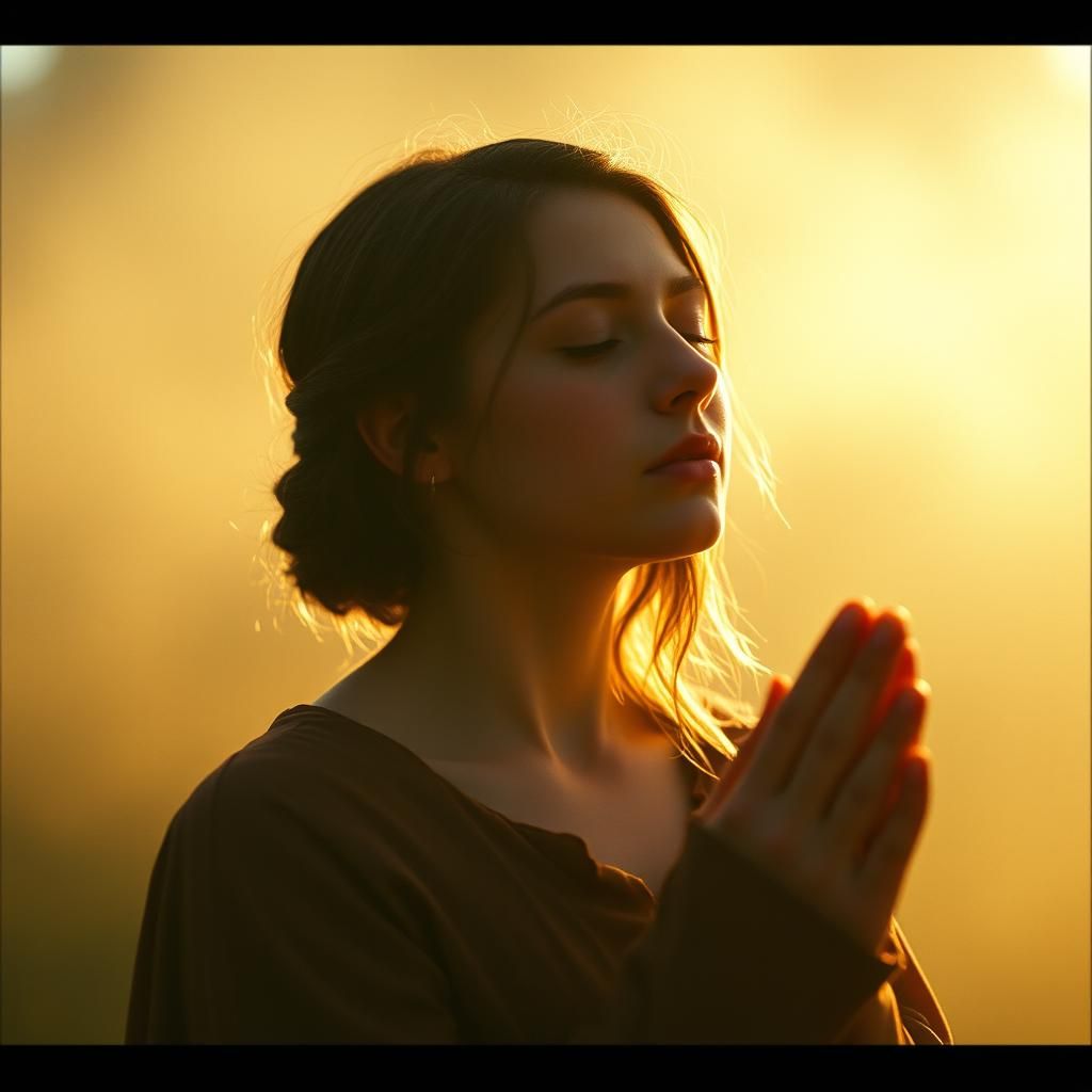 Contemplative Figure in Prayer: Vintage Cinematic Style