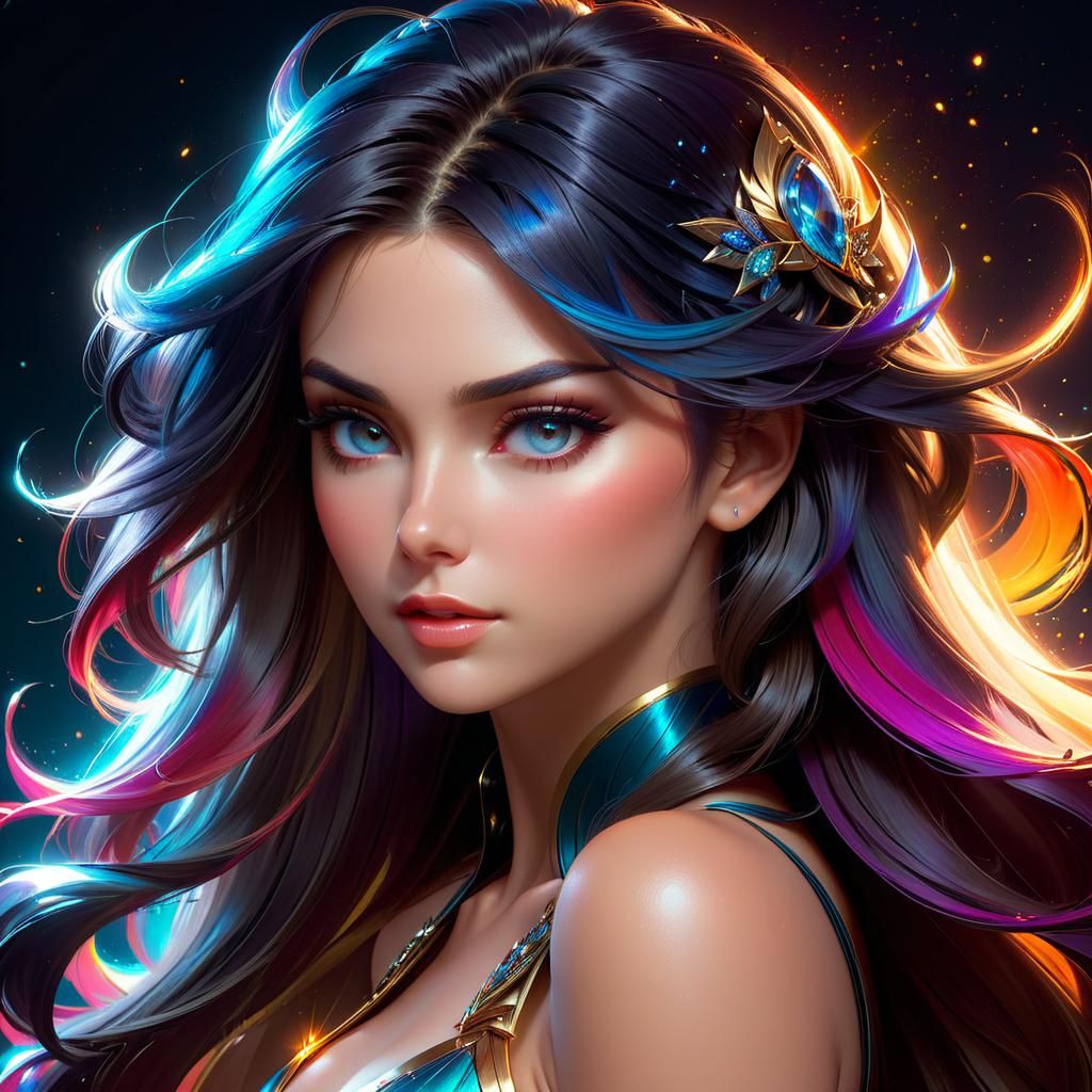 Detailed Portrait with Dynamic Lighting and Triadic Colors