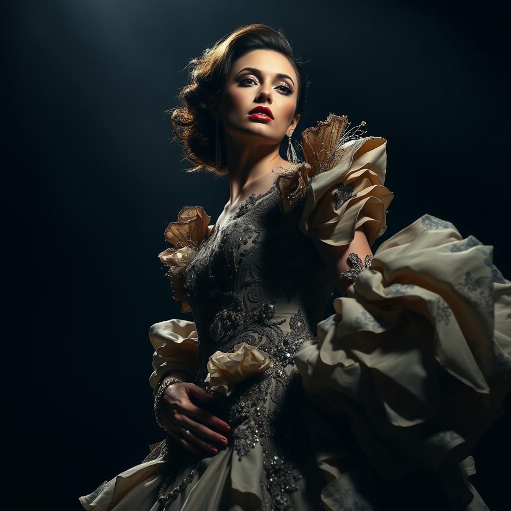 Dramatic Chiaroscuro Portrait in Haute Couture Style