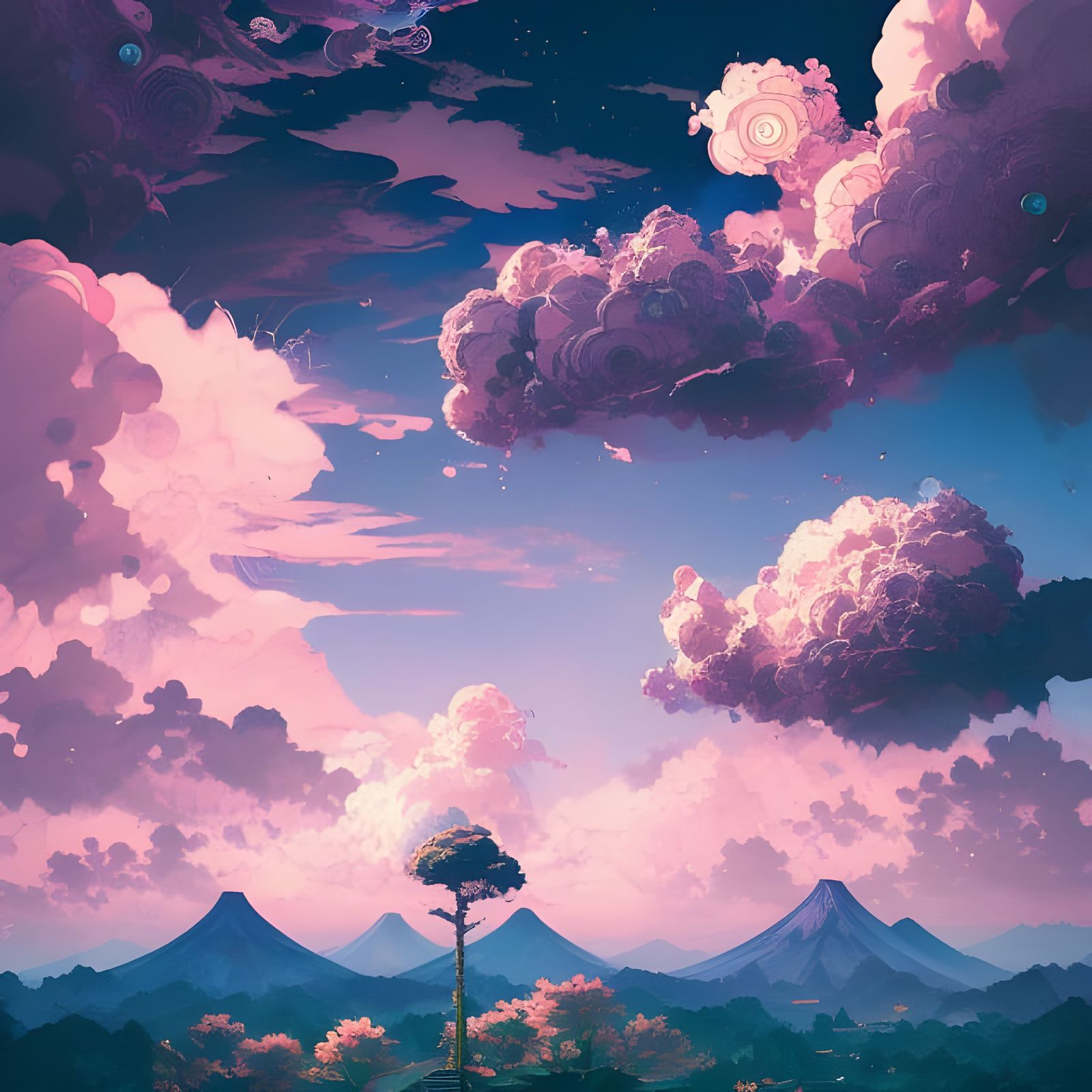 Japanese Cloudscape Photoillustration in Maximalist Style
