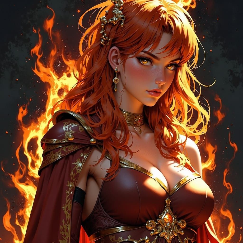 Fire Goddess Portrait with Powerful Aura
