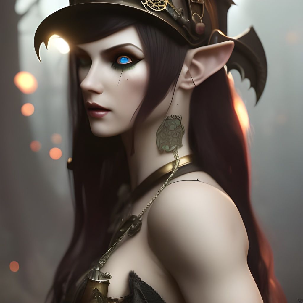 Steampunk Elf Portrait in Gothic Style