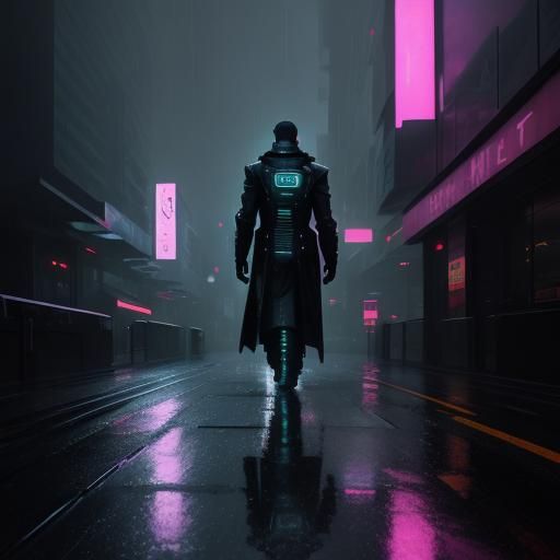 Cyberpunk Cityscape: Neon Reflections on Wet Streets