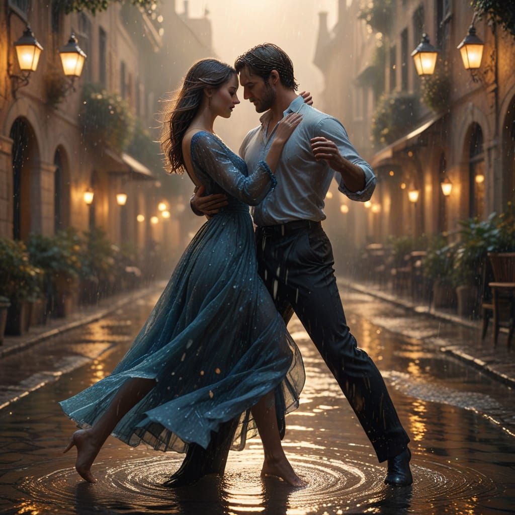 Romantic Couple Dancing in Rain: Cinematic Realism