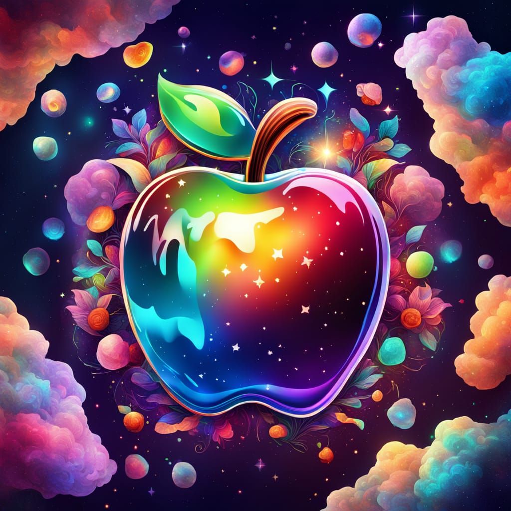 Vibrant Digital Apple in Astral Cosmic Illustration Style