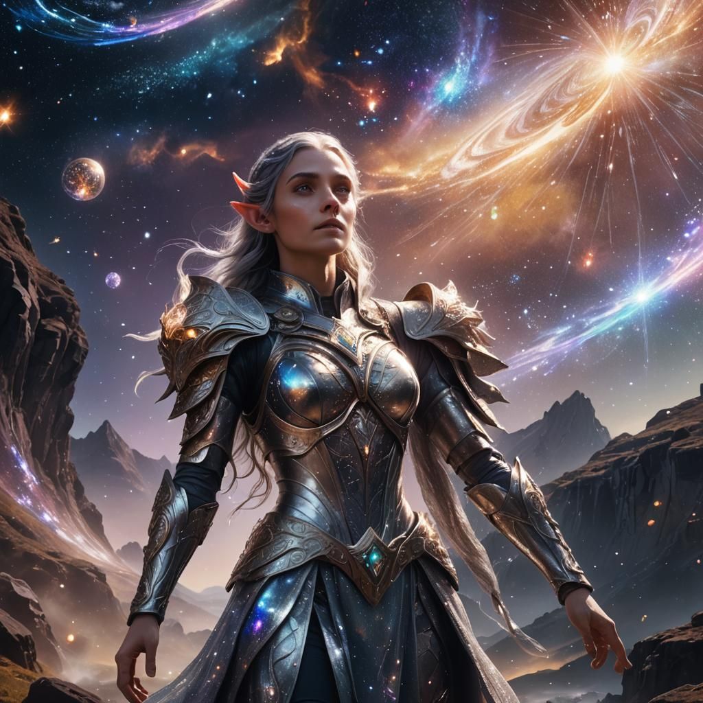 Elf Girl in Galaxy Landscape Concept Art