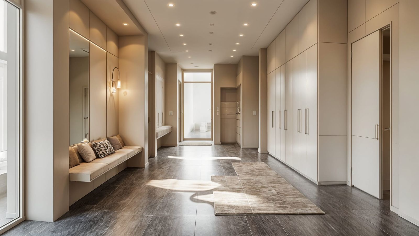 Modern Family Hallway Interior with Built-In Storage