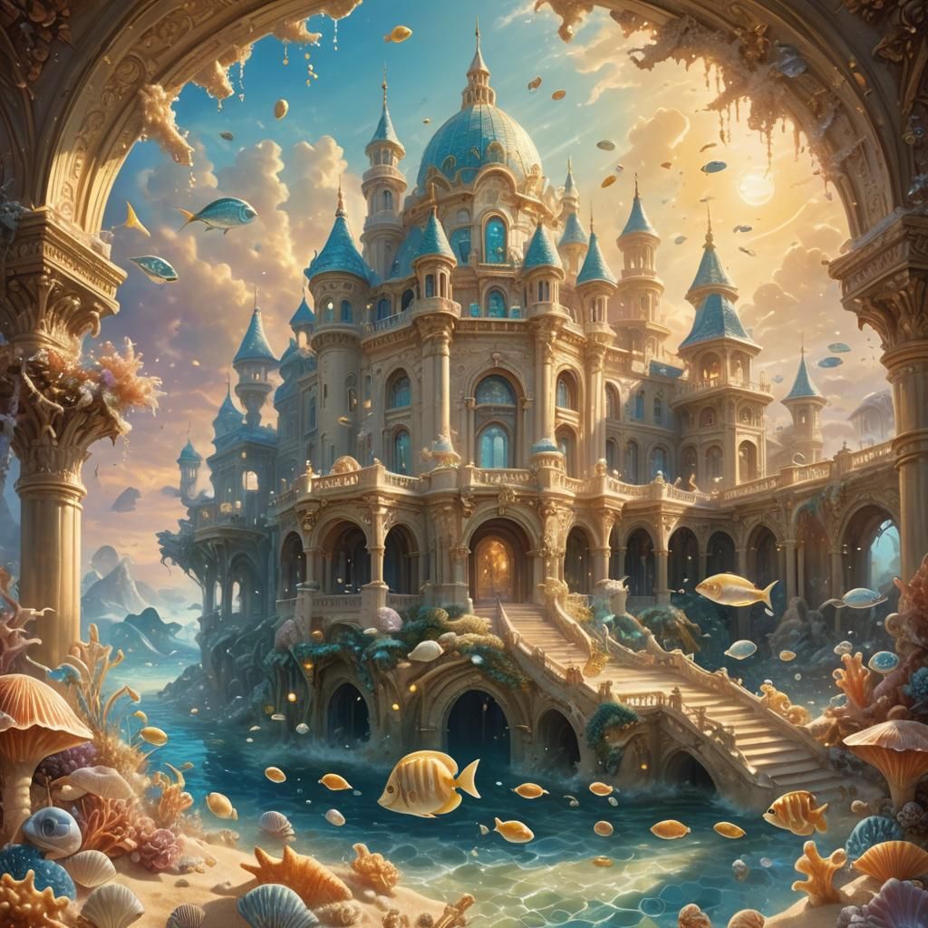 Underwater Sand Palace in Painterly Style