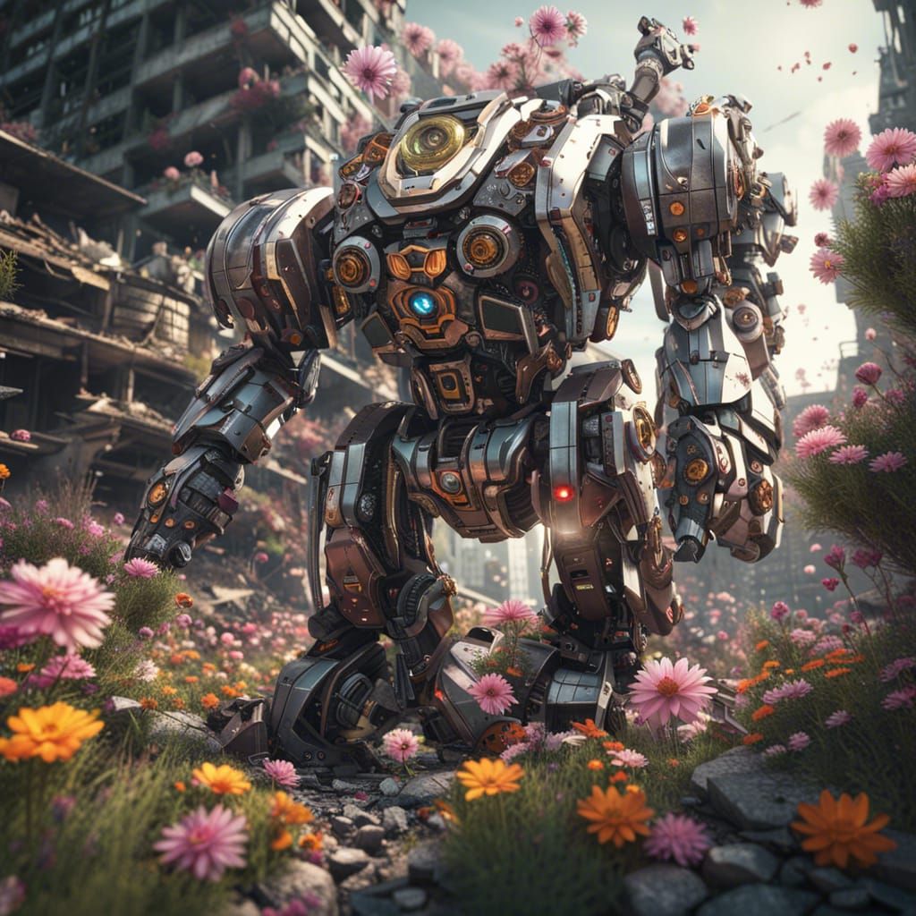 Flower Robots Bloom in Destroyed City