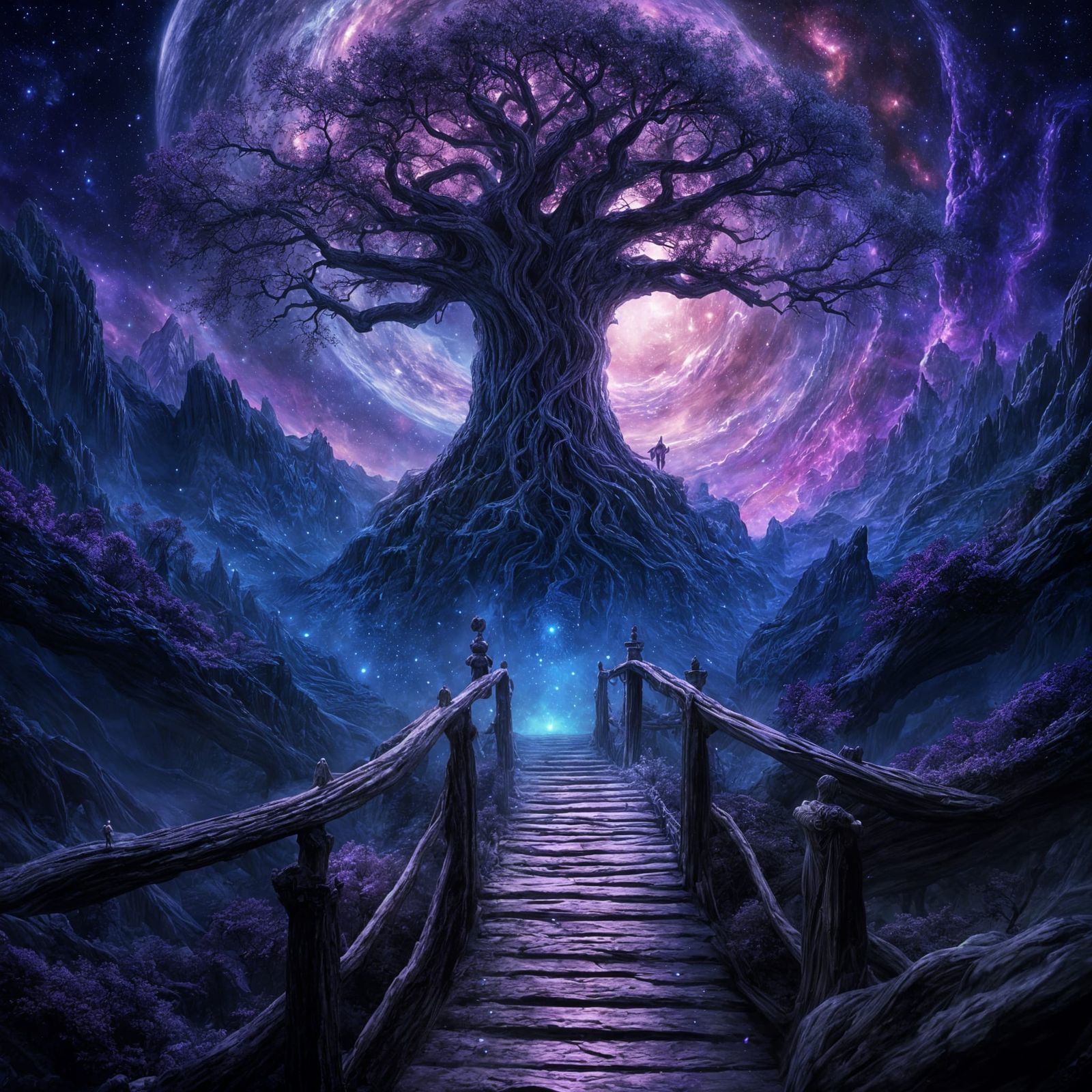 Epic Yggdrasil on Cosmic Bridge, Oil Painting Style