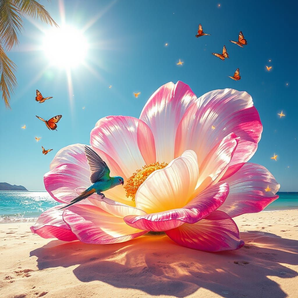 Surreal Tropical Flower Scene in Digital Matte Painting Styl...