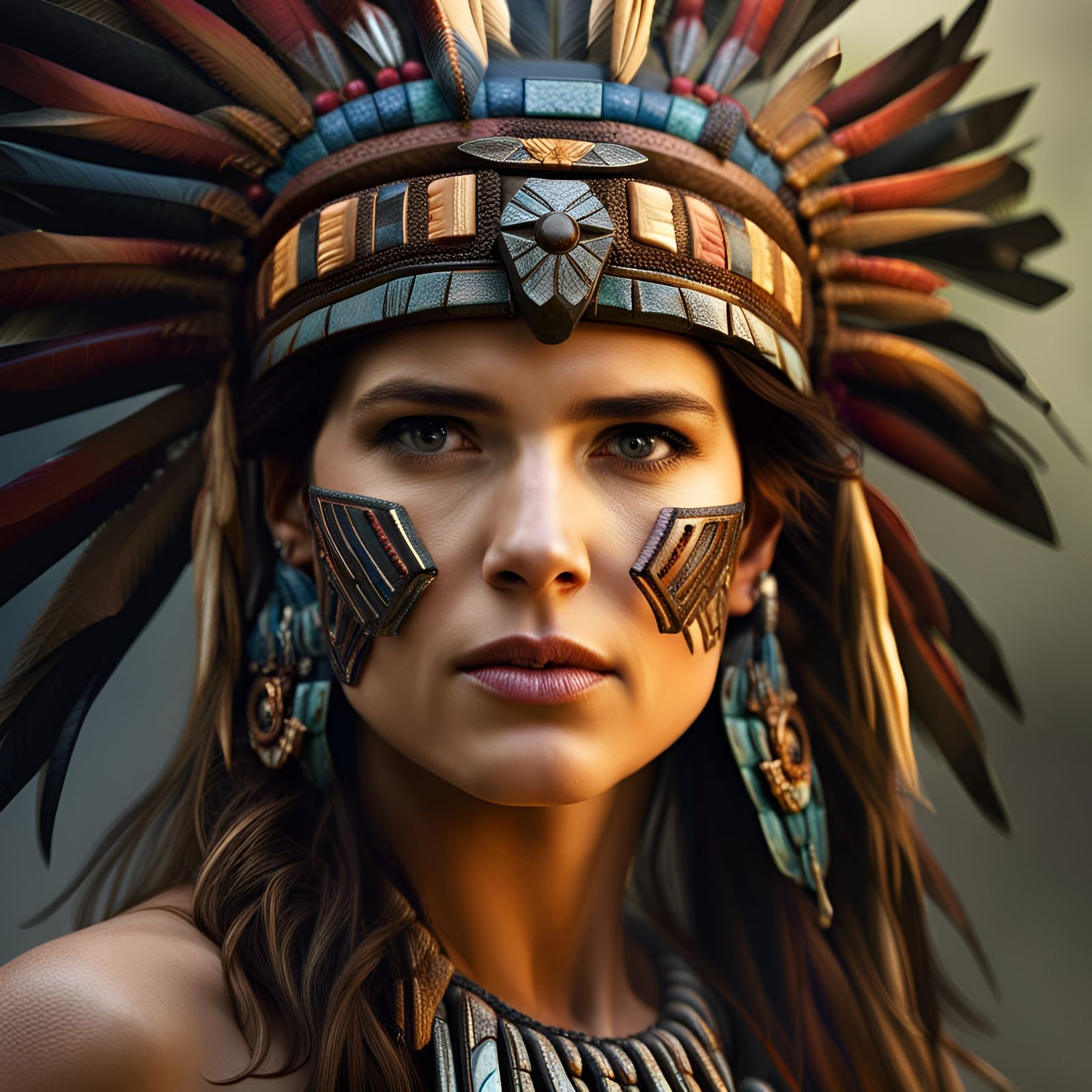 Aztec Shaman Portrait in Hyperrealistic Style