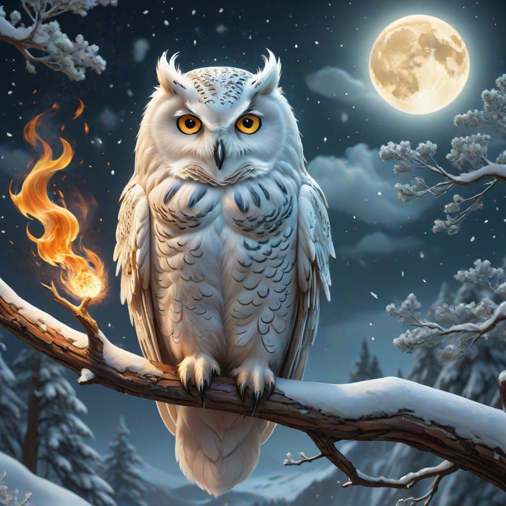 Majestic Winter Owl Under a Full Moon