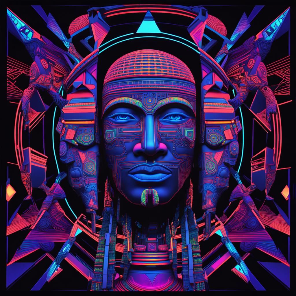 Nightclub Scene with Geometric Matrix in Digital Art Style