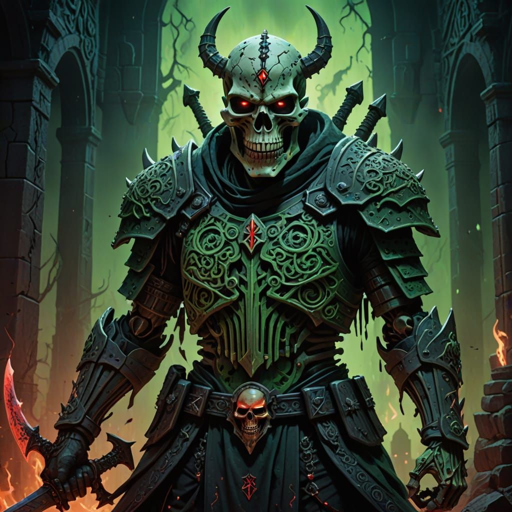 Cyberpunk Gothic Skeleton Warrior in Tattered Armor