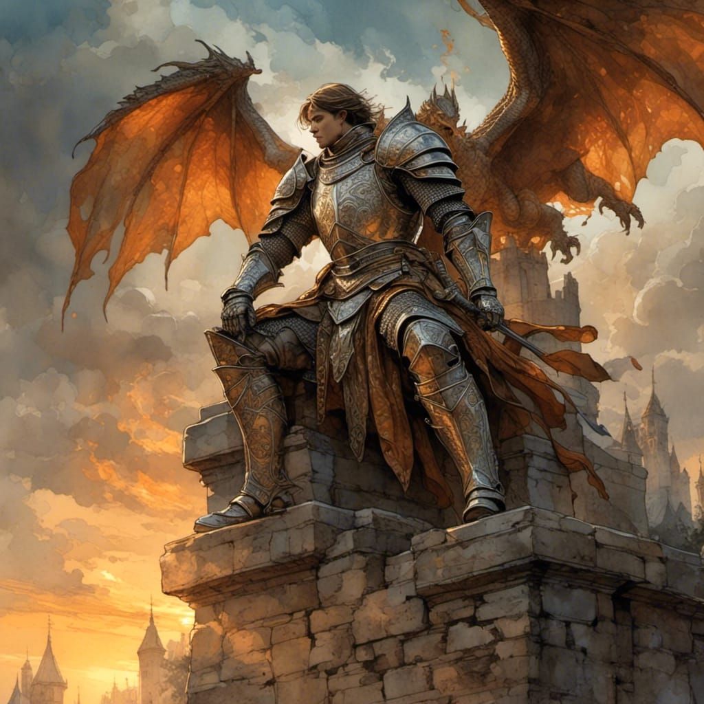 Knight and Dragon in Epic Fantasy Art Style
