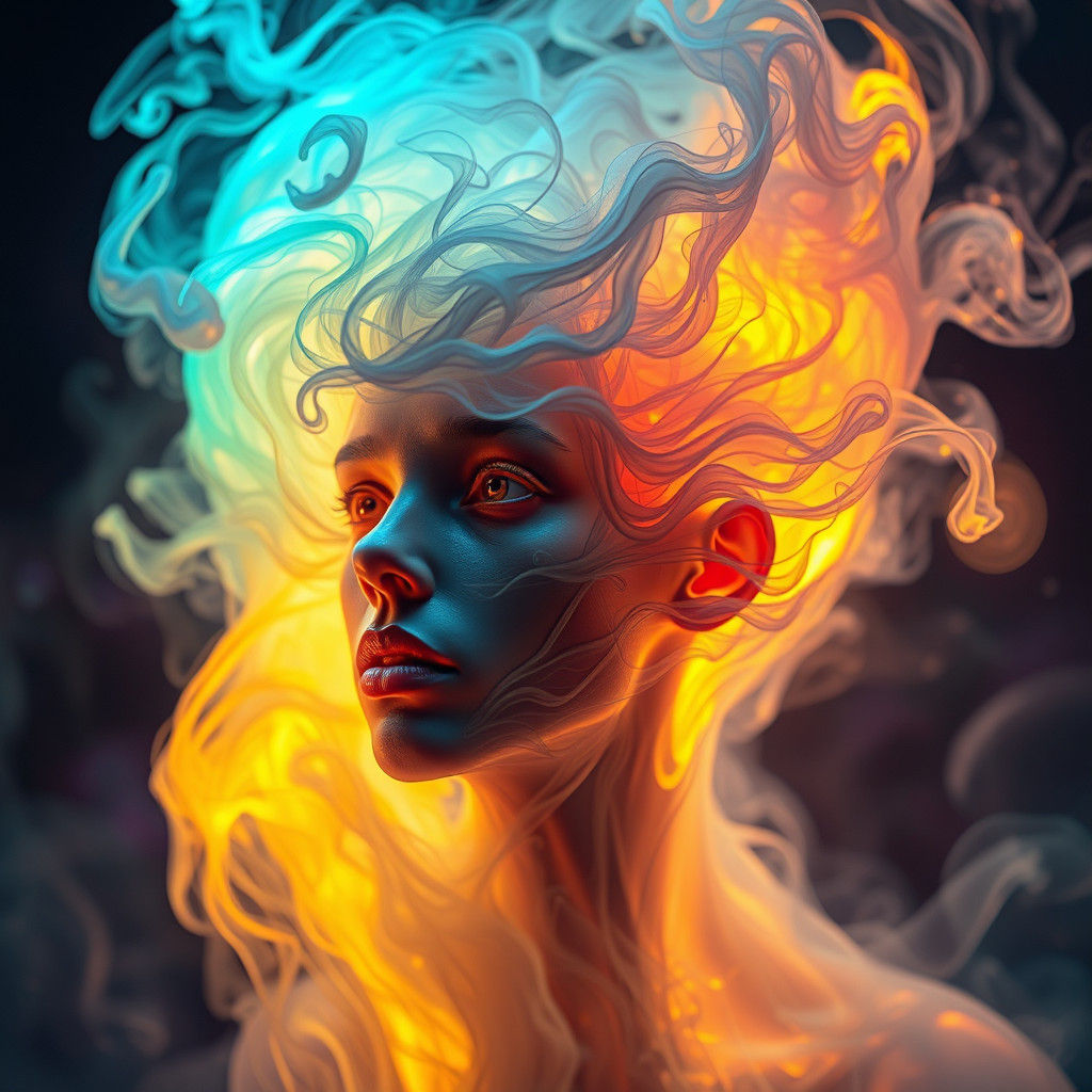 Ethereal Being Conjured from Rainbow Flames