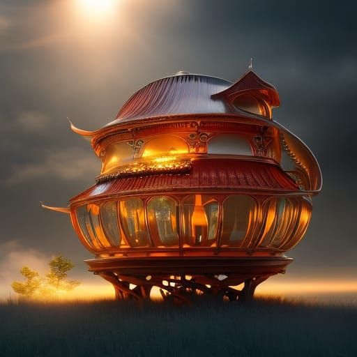 Steampunk Cherry House in Flowering Meadow