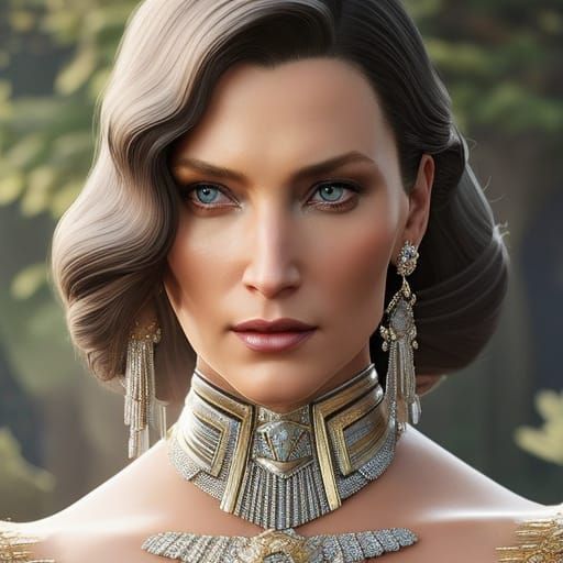 Regal Lady in Ornate Armor, Hyperdetailed Portrait