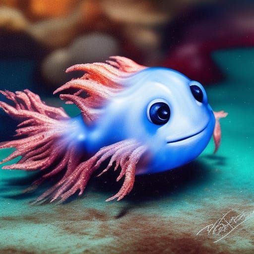 Cute Baby Blue Anglerfish in Splash Art Style