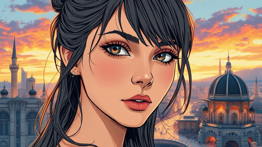 Beautiful Anime Portrait of a Young Woman in Evening