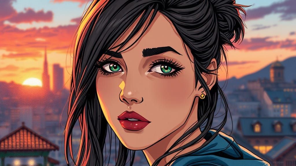 Beautiful Anime Portrait of a Young Woman in a Serene Evenin...