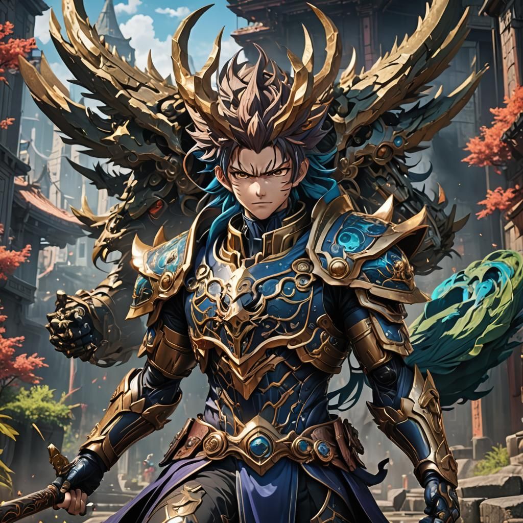 Powerful Anime Character in Cel-Shaded Style