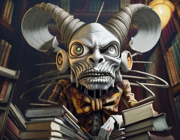 Disturbing Zombie Librarian in Art Brut Style