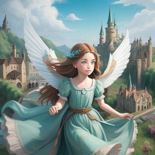Child Fairy Playing Near Magical Castle
