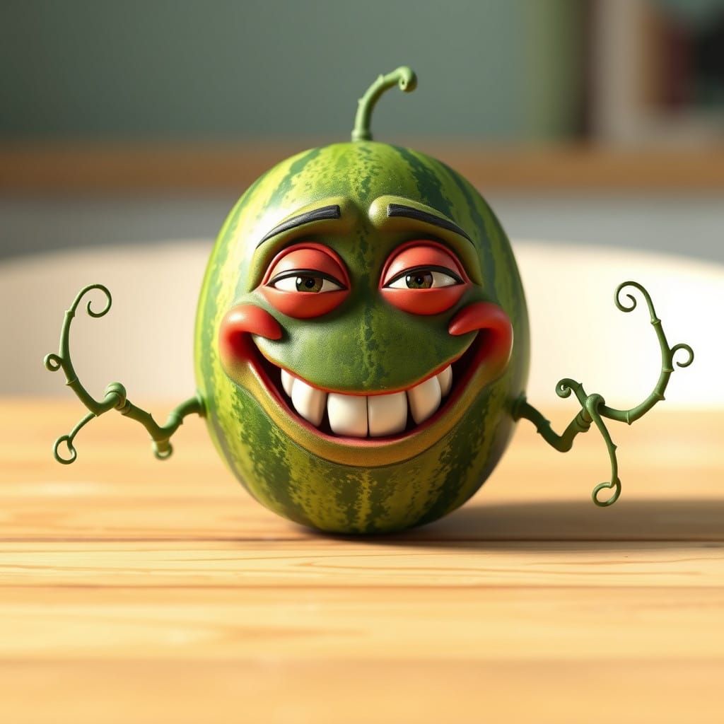 Whimsical Watermelon Character with Exaggerated Human Featur...