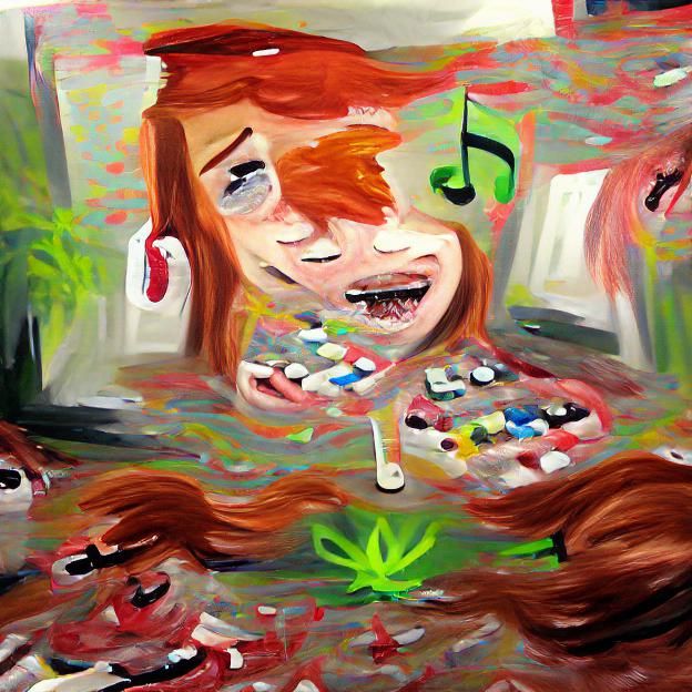Redhead Teen Girl's Drug-Fueled Music: Detailed Painting