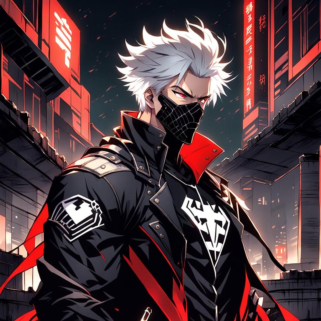 Cyberpunk Superhero with Hammer Emblem, Anime Key Visual