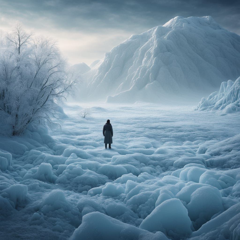 Frozen Landscape: Solitude in a Glacial Art Style