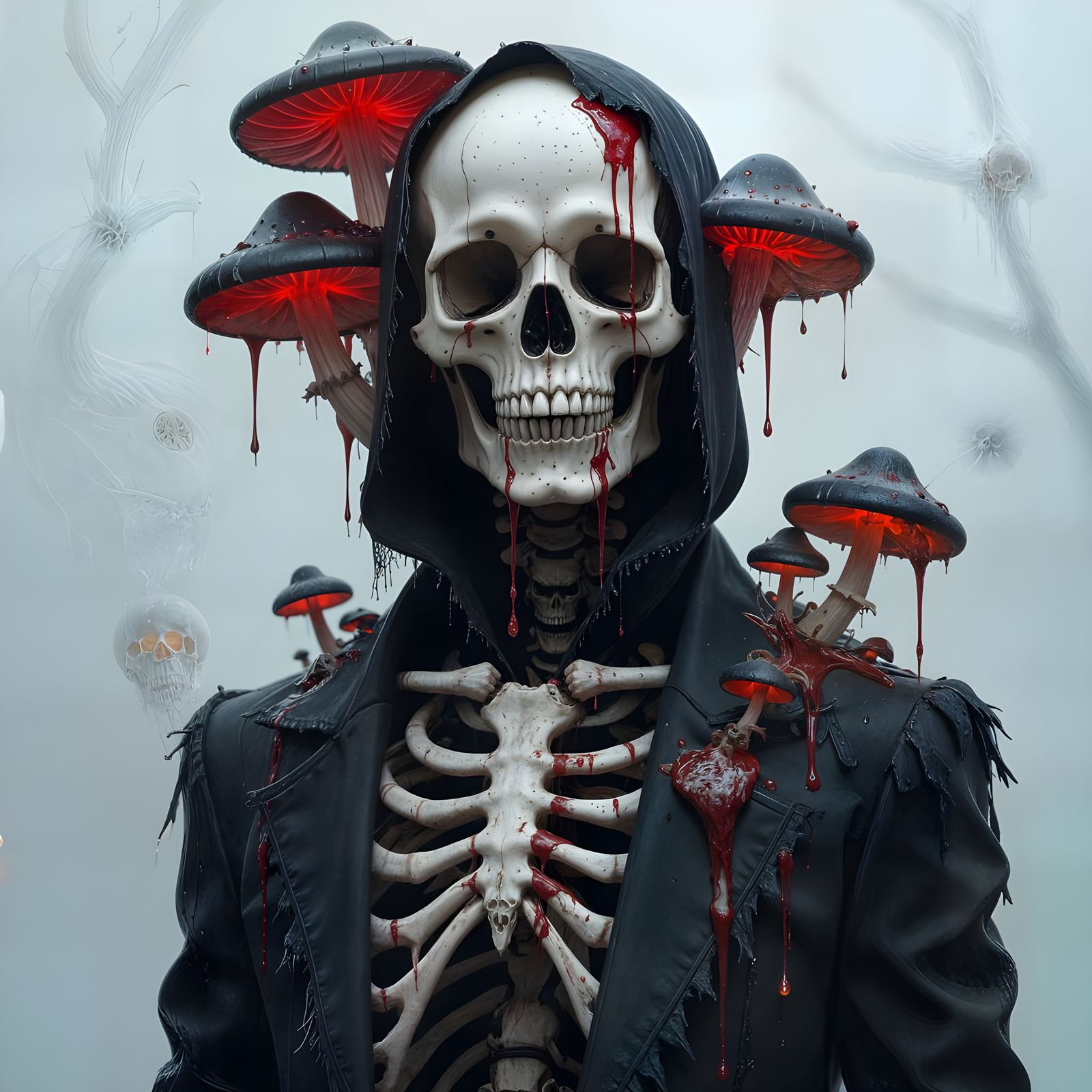 Gothic Skull with Mushrooms in Anime Style