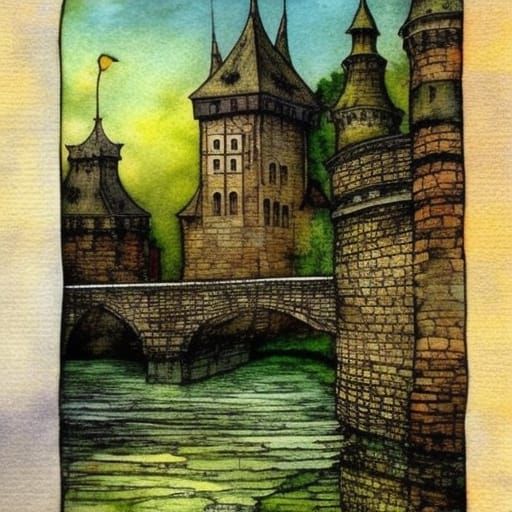 Medieval Castle at Night in Storybook Style