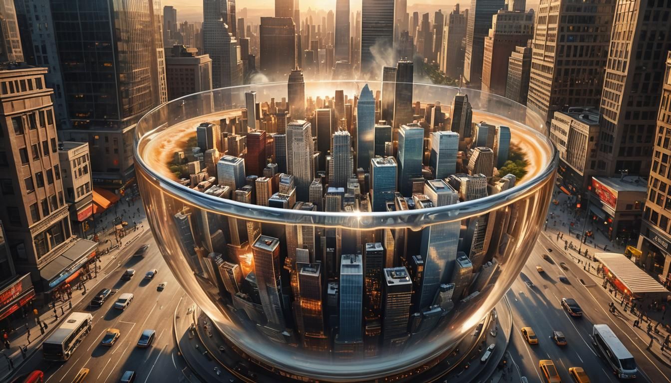 Cityscape in Coffee Cup: Photorealistic Fantasy Art