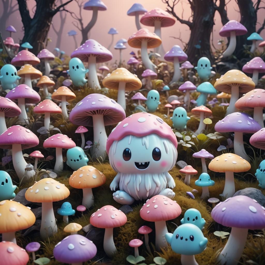 Cute Ghost Monster in Mushroom World
