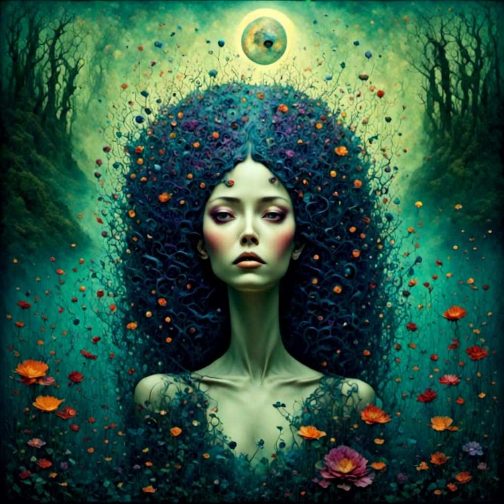 Bioluminescent Alien Woman in Surreal Dreamscape