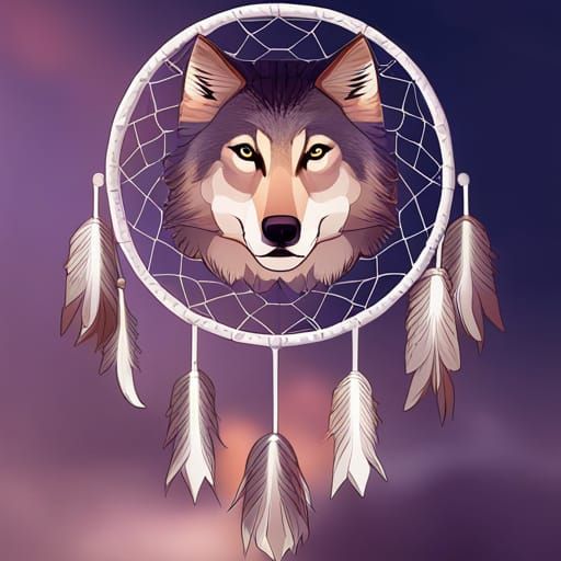 Dreamcatcher with Wolf Silhouette