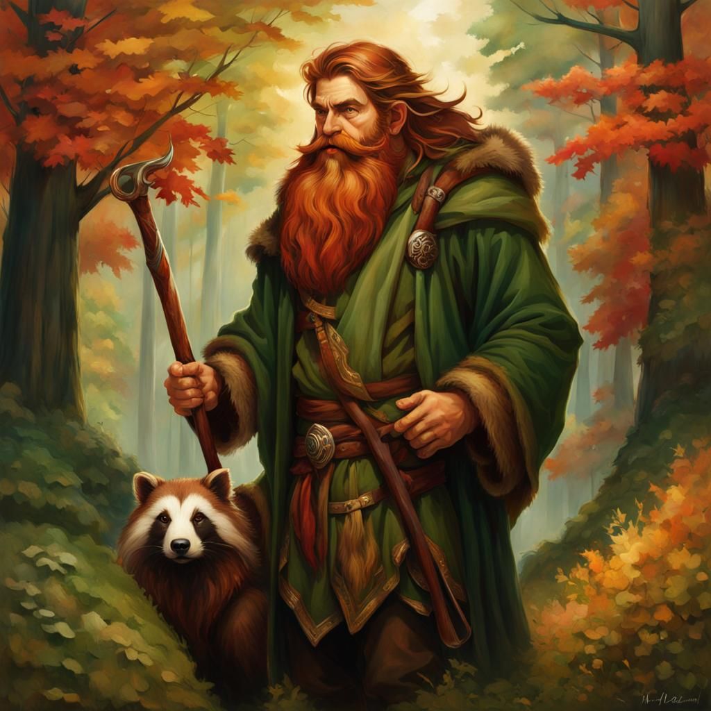 Youthful Mountain Dwarf Druid with Badger Companion