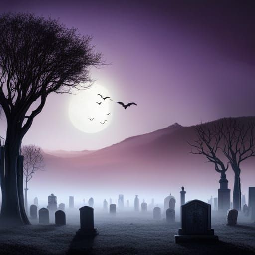 Haunting Graveyard Sunset in Detailed Matte Painting
