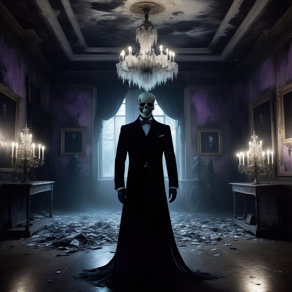 Ethereal Ghostly Figures Dancing in Surreal Ballroom